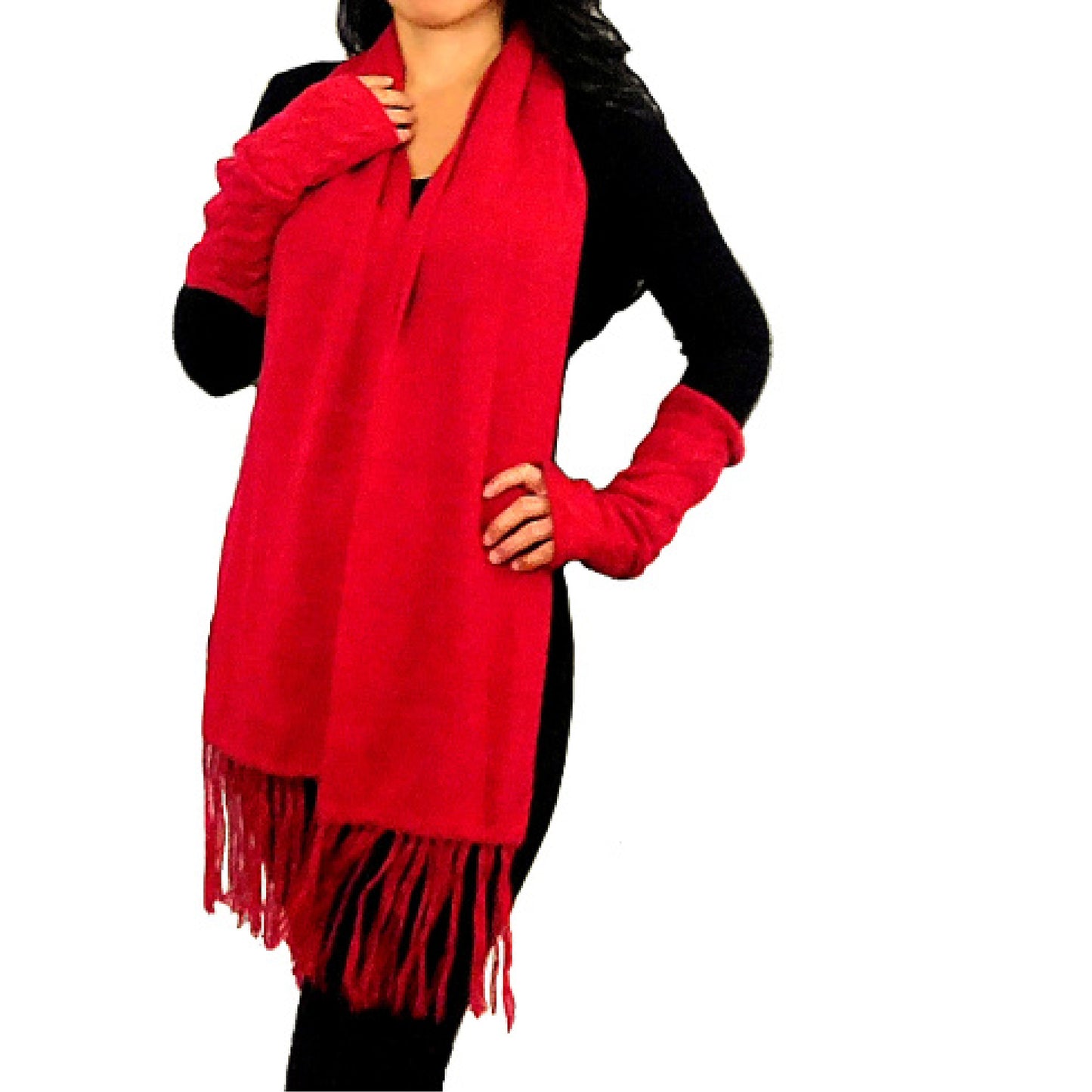 Alpaca Fringe Scarf - Red Color