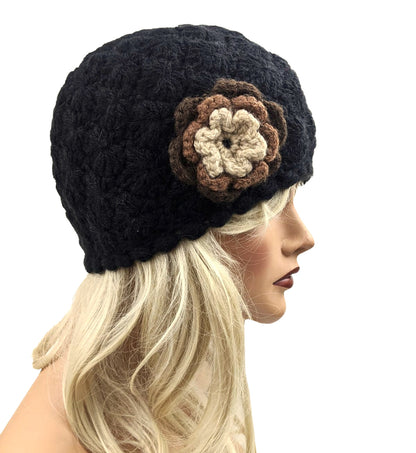 Alpaca Crochet Handmade Hat Black Color