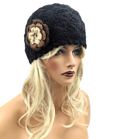 Alpaca Crochet Handmade Hat Black Color