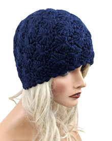 Alpaca Beanie Hat Handmade Solid Color - Navy