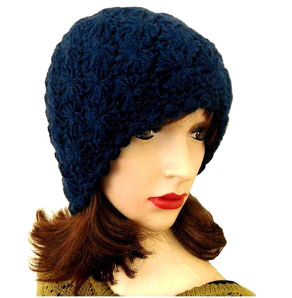 Alpaca Beanie Hat Handmade Solid Color - Navy