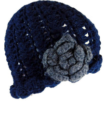 Navy Alpaca Flapper Rose Hat 
