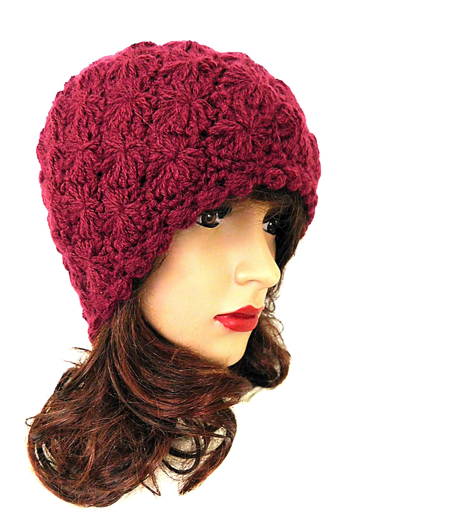 Alpaca Beanie Hat Handmade Solid Color - Burgundy