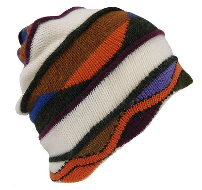 White Multi Alpaca Geometric Beanie Hat