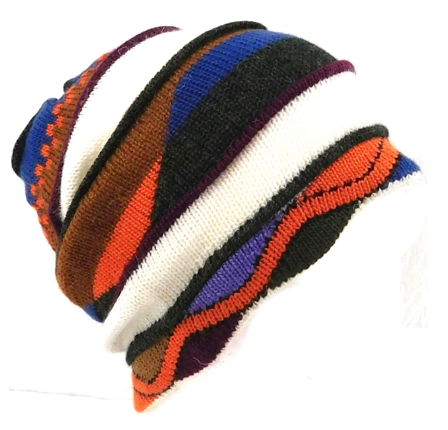 White Multi Alpaca Geometric Beanie Hat