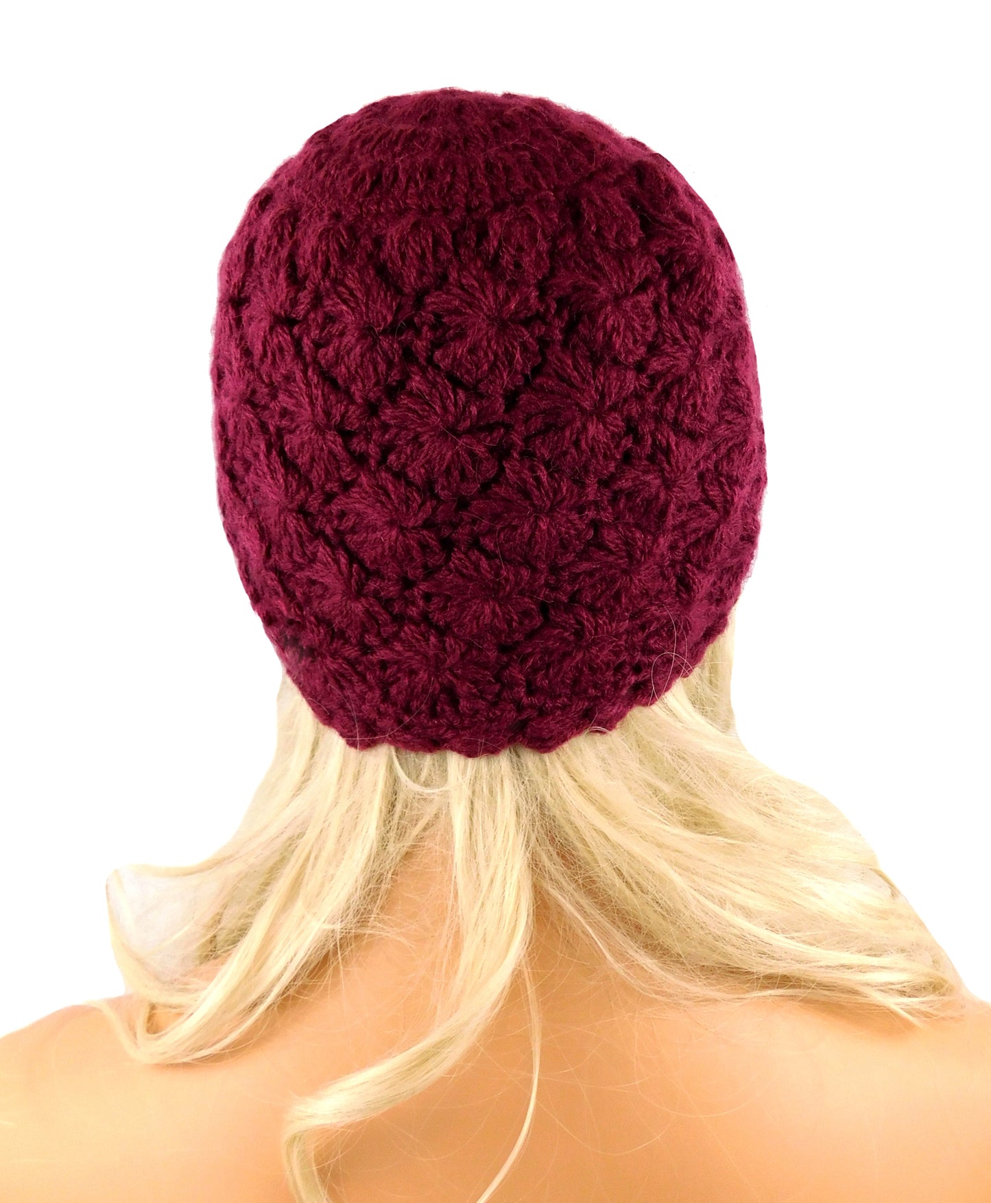 Alpaca Beanie Hat Handmade Solid Color - Burgundy