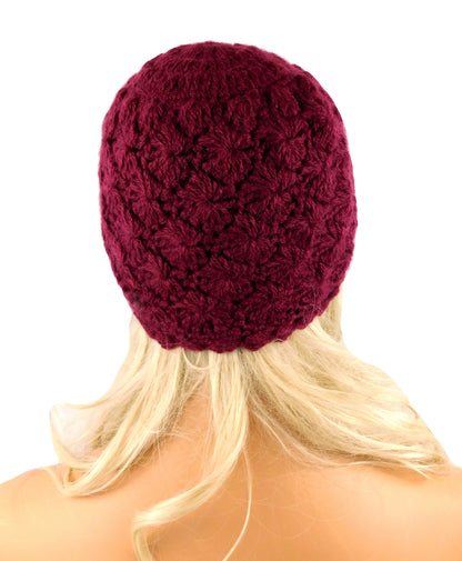 Alpaca Beanie Hat Handmade Solid Color - Burgundy