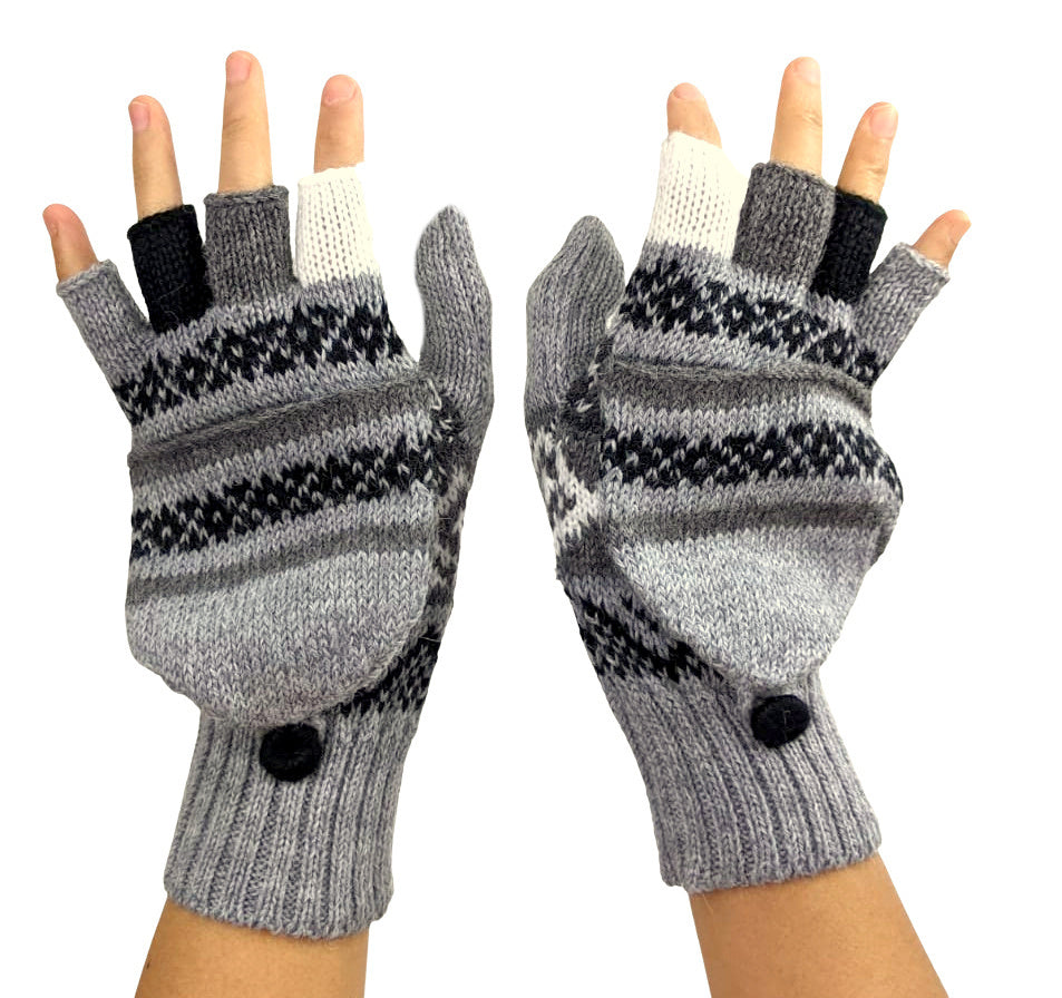 Alpaca Gloves Mittens Convertible - Gray
